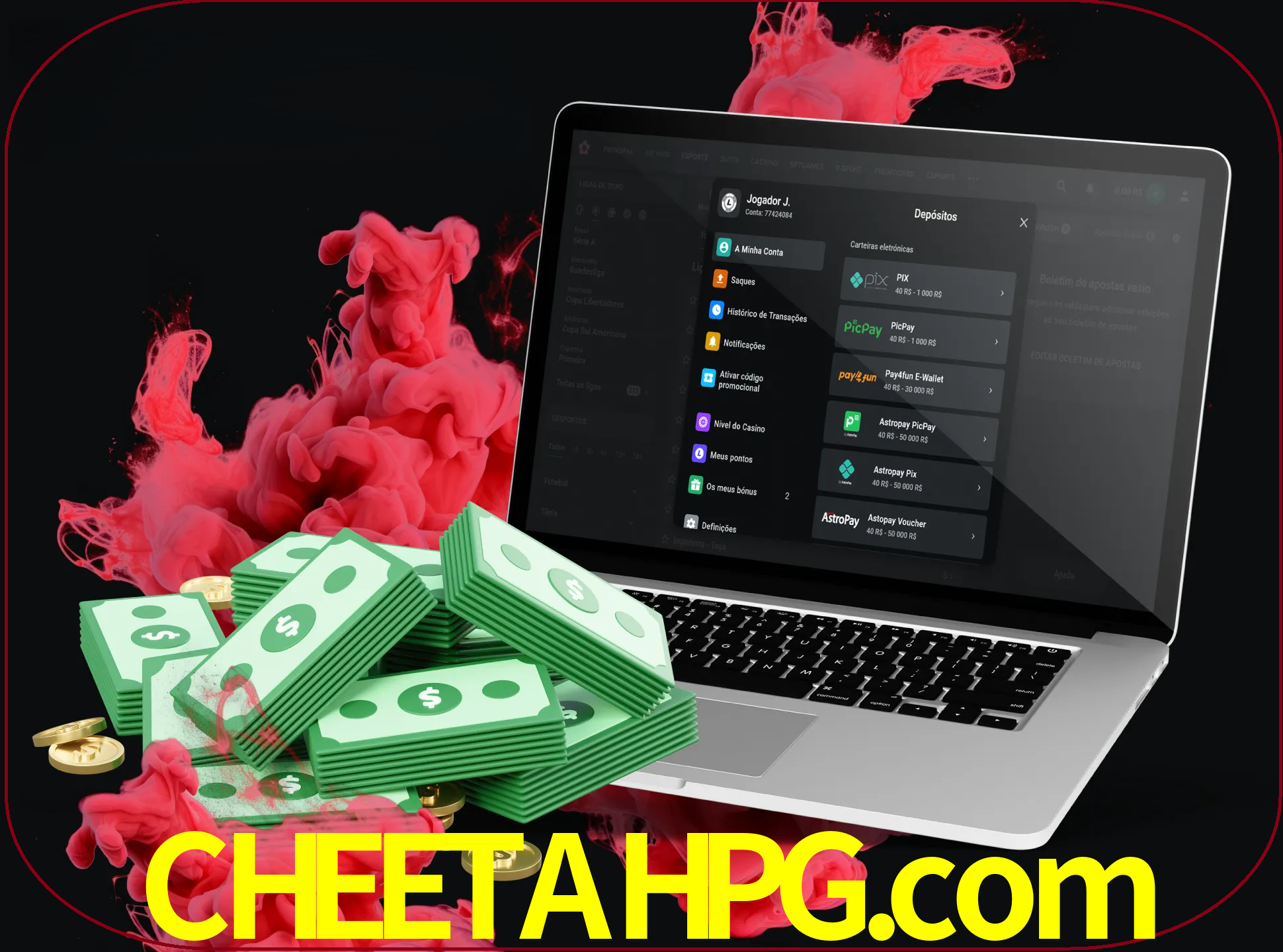 Para efetuar um depósito na sua conta cheetahpg, basta escolher o método de depósito e especificar o montante.