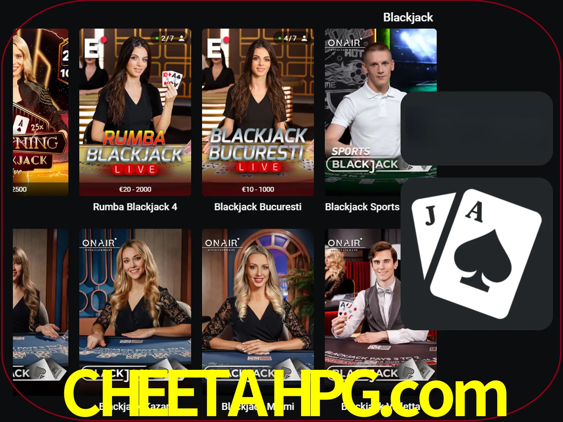 Escolha uma mesa completa de jogadores de blackjack.